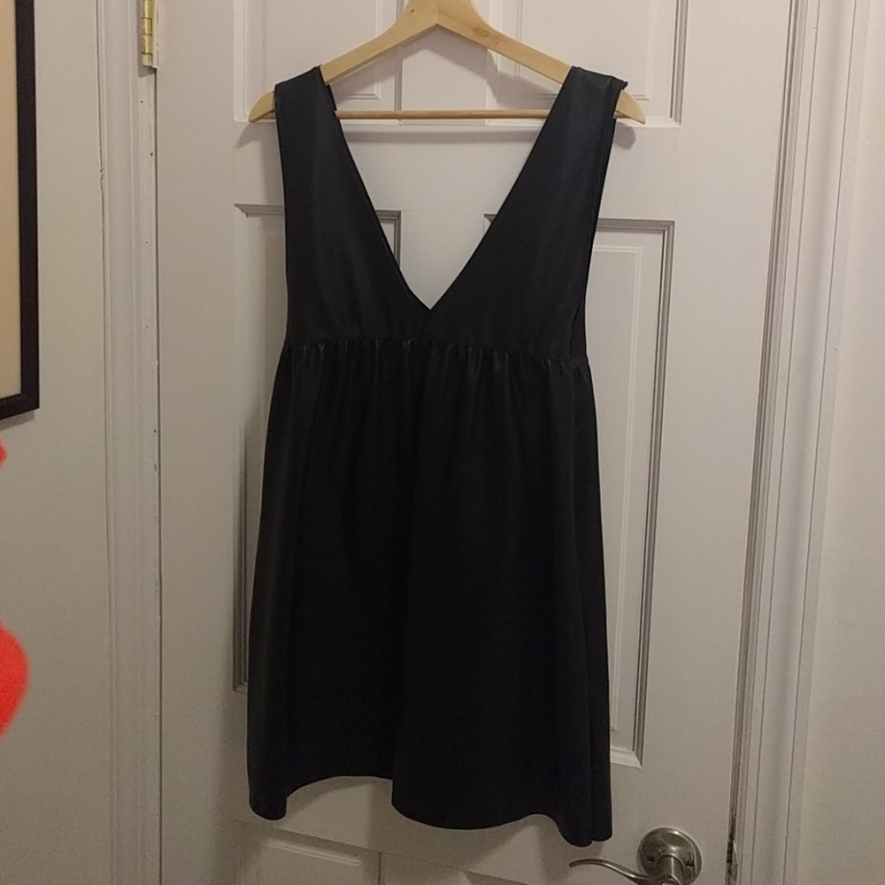 Black faux leather Zara jumper with pockets